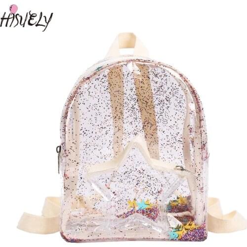 Multifunctional Bag Cute Glitter Stars Heart-shaped Shoulder School Bags Kids Transparent PVC Children Mini Backpack for Women