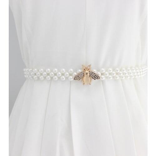 Elegant Belt Women Waist Elastic Buckle Pearl Chain Belt Girls Dress Skirt Crystal Strap Womans Corset Belt Wedding Accessories