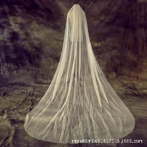 Shinging Spray Gold Sequin Bridal Veil Photo Accessories 3 Meters Long Train Veil Soft Mesh Cathedral Veil Velos De Novia 2021