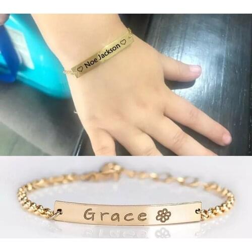 Gosun Custom Baby Name Bracelet Stainless Steel Adjustable Baby Toddler Child Kids Bracelet Family Love Girl Boy Birthday Gifts