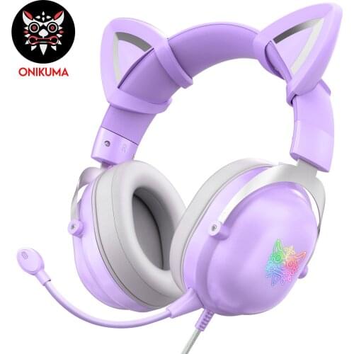 Cat Ears Wired Headphones Microphone Gaming Headset for PC PS4/PS5 Iphone Huawei Xiaomi Samsung Gamer Girl Over-Ear Earphone