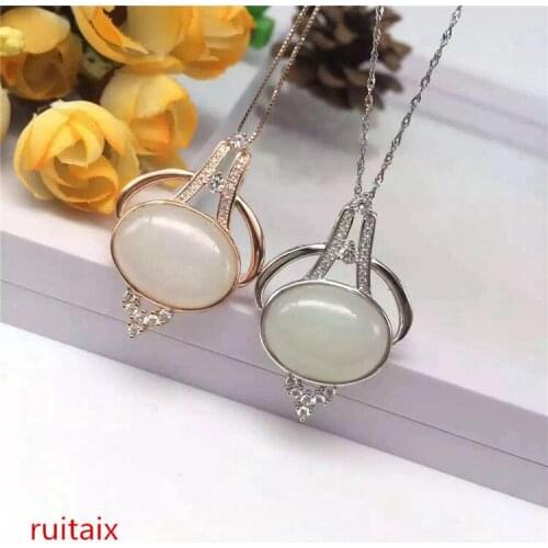 KJJEAXCMY boutique jewels 925 pure silver inlaid natural hetian jade pendant + necklace jewelry drop fluid curve shape