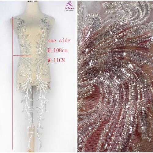 La Belleza silver beading appliques ,heavy beaded patch,gown applique patch,108X10CM by pair