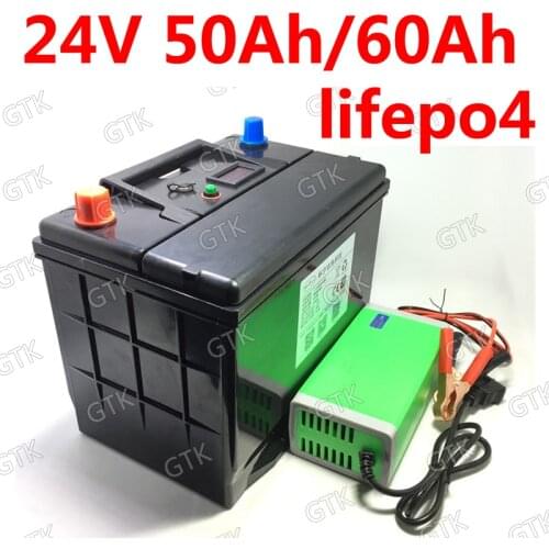 Lifepo4 24V 60AH Battery 24V 50ah lifepo4 lithium baterias BMS for 1200w scooter fishing lamp EV inverter solar + 5A Charger
