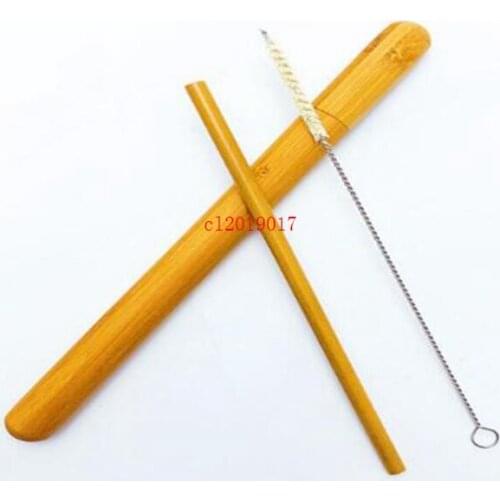Reusable Bamboo Carbonized Straw Biodegradable Straws with Portable Bamboo Case Natural Sisal Brush Bamboo Straw Travel Set