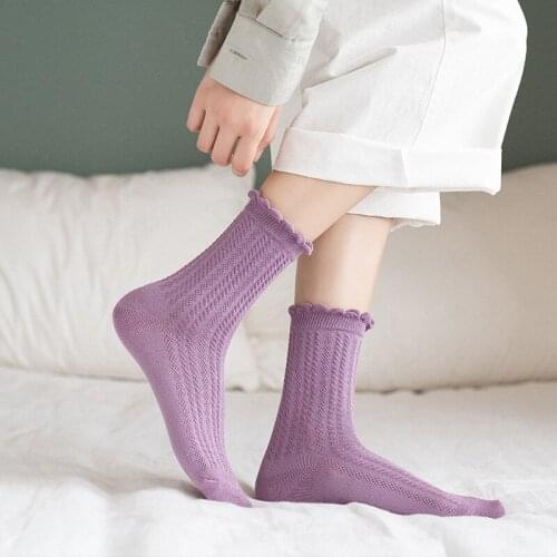 Fashion Solid Color Cotton Lace Ruffles Women Socks Lovely Frilly Edge Princess Girls Lady Socks Spring Summer Autumn Cute Socks