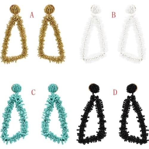 Fashion Women Resin Beaded Earrings 2018 Brincos Boho Statement Fringe Earings Triangle Vintage Geometric Shape Dangle Earring