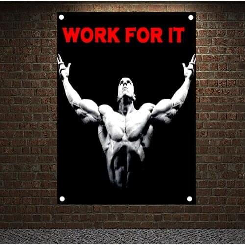 WORK FOR IT Motivational Workout Posters Wall Sticker Yoga Bodybuilding Fitness Banners Flags Wall Art Tapestry Gym home Decor