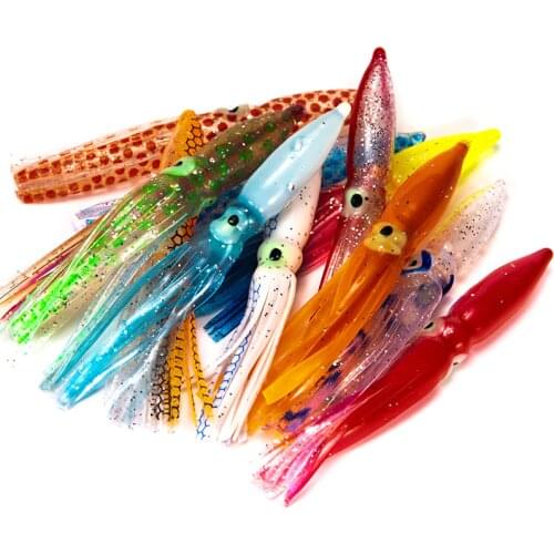 New Hot！10pcs Soft Lure Squid Skirts 8cm Rubber Artificial Bait Lures Octopus Wobblers Tuna Kingfish Sailfish Marlin Baits