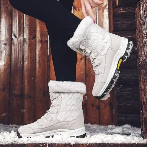 New Fashion Pu Leather Women Snow Boots Winter Warm Plush Womens Boots Waterproof Ankle Boots Flat Shoes 36-42 Botas Mujer