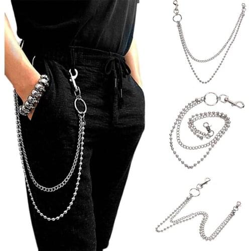Punk Hip-hop Metal Trousers Pant Chain Waist Link Metal Wallet Silver Color Key Chain Jeans Waist Link Keyring Jewelry