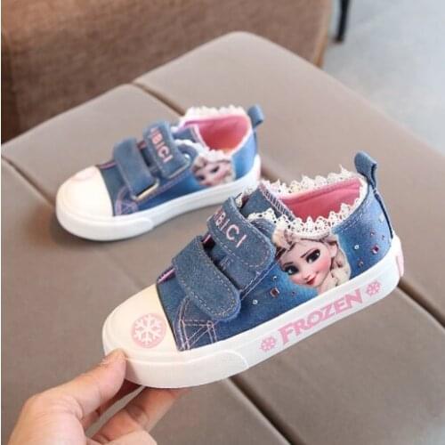 Disney Frozen Princess Canvas Children Shoes Sneakers Elsa Anna Kids Shoes For Girls Denim Running Sport Baby Sneakers Shoes