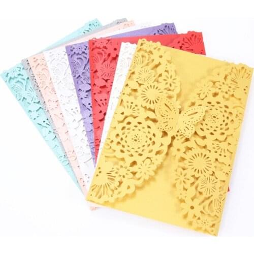 Hollow Laser Cut Wedding Invitations Card Lace Flower Engagement Mariage Graduacion Birthday Party Invite Favor Supplies