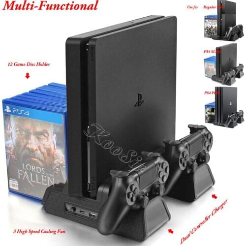PS 4/Slim/PRO Wireless Controller Charger Gamepad Charging Dock PS4 Console Stand Cooling Fan for Playstation 4 Disc Holder