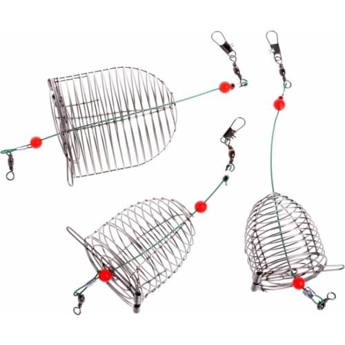 Stainless Steel Wire Fishing Trap Bait Cage Basket Feeder Holder Tackle Tool