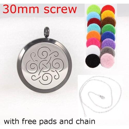 With Chain &Pads Gift Silver Black Color Screw 316L Stainless Steel Aromatherapy Pendants 30mm Diffuser Locket Pendant