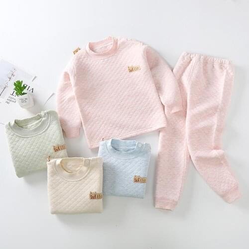 Spring Fall Autumn Winter Boys Girls Cotton Warm Pajamas Thicken Kids Children PJ Top and Pants 3 Layers