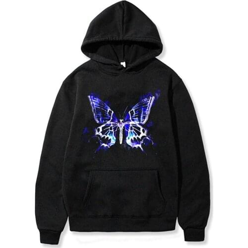 SUNOWE Butterfly Print Hoodies Sweatshirts Streetwear Hip Hop Harajuku Casual Hooded Sweatshirts Mens Fashion Pullover Tops
