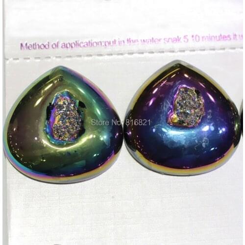 35mm Titanium Drusy Druzy Agate stone Dome Heart Shape Cabochon Flat Back stone cabochons for DIY Jewelry Making