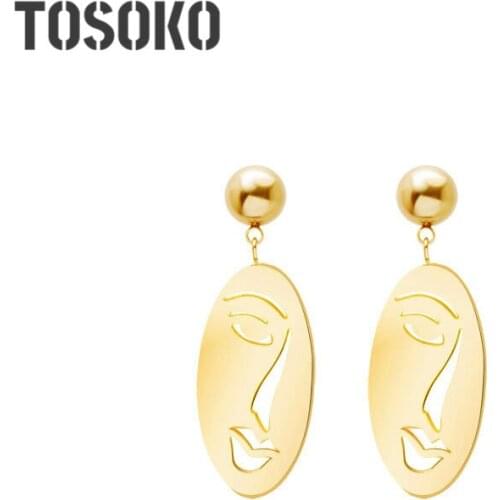 TOSOKO Stainless Steel Jewelry Face Earrings Oval Fashion Earrings For Women BSF258