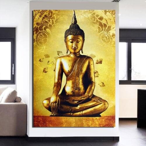 High quality 1 piece canvas art golden buddha unframed art canvas painting posters and prints wall picture for living room