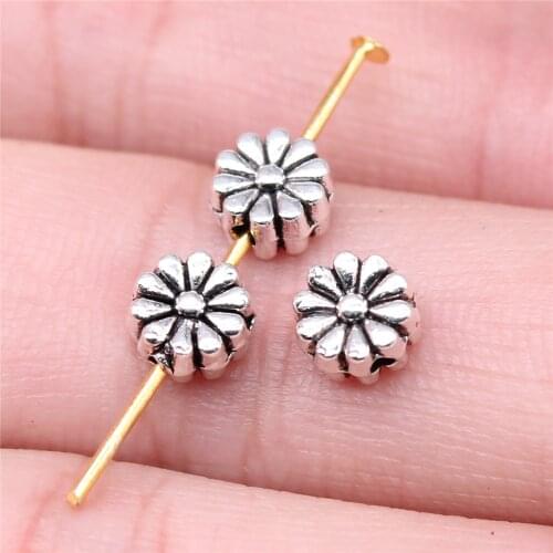WYSIWYG 20pcs 7mm Flower Beads For Jewelry Making Antique Silver Color Jewelry Findings