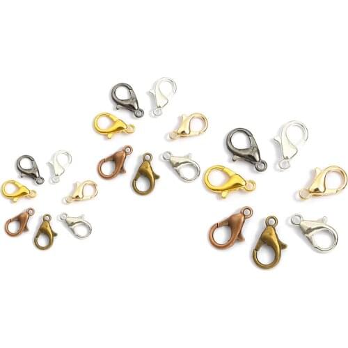 20-50pcs/lot 10/12/14/16/18/21mm Metal Lobster Clasp Hooks End Connectors For DIY Jewelry Making Necklace Bracelet Findings