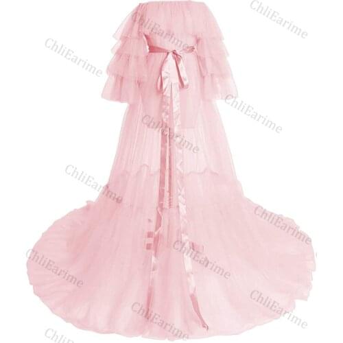 Ladies' one-shoulder lotus leaf lace tulle robe and silk belt evening dress