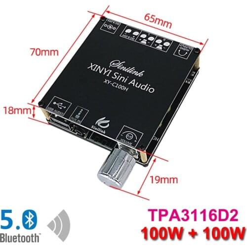 2*100W Dual TPA3116D2 Bluetooth 5.0 HiFi Stereo Audio Digital Power Amplifier Board Class D Aux USB Sound Card Mini APP Amp