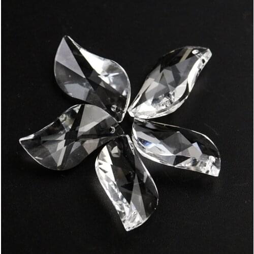 5PCS Clear Leaf Crystal Prism Chandelier Parts Suncatcher Glass Faceted Pendant Hanging Crystal Lamp Beads Home Wedding Decor