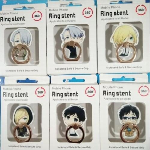 6 Pcs/lot Anime YURI on ICE Finger Ring Mobile Phone Stand Phone Holder Acrylic 360 Degree Ring Stent Action Figure Toy gift
