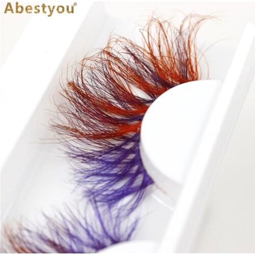 Abestyou 25mm Long 1pair/box 3D Real Mink Colorful Eyelashes Costume Fancy Ball Dramatic Unique Coloured Red Purple False Lashes