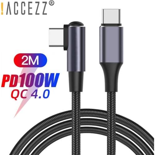 !ACCEZZ 90 degree 100W USB Type C To USB C Data Cable PD 5A Fast Charging Cord For Macbook iPad Pro Huawei Xiaomi Samsung 1M 2M