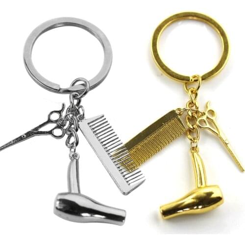 2021 Hair stylist essential hair dryer scissors comb Decorative Keychains Hairdressers Gift Key Rings Hair Dryer letter Keychain