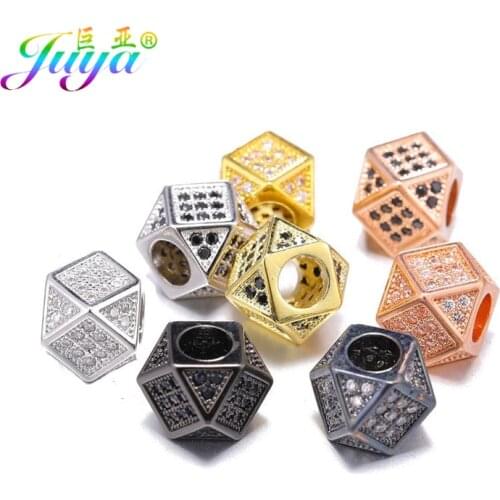 Juya 4 Pieces Wholesale Metal Charm Beads 8mm Exquisite Rhombus Metal Beads For Women Men Natural Stones Beading Jewelry Making