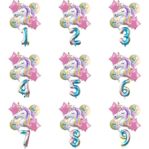 Unicorn Digital Balloon Rainbow Unicorn Aluminum Film Balloon Birthday Party Decoration 32 Inch Ballons Birthday Balloons Set