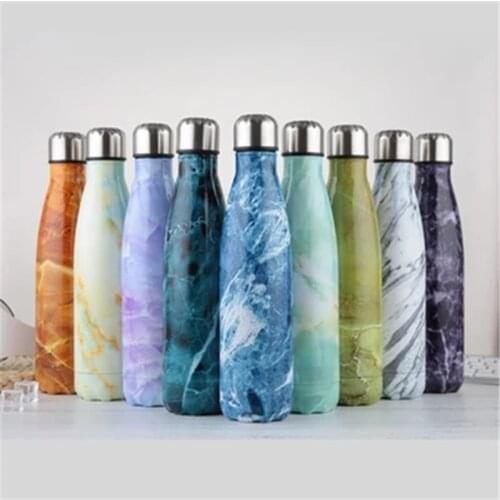 500ML Marble Vacuum Flask Stainless Steel Water Bottle Leakproof Gym Sport Drink Bottle For Water Cool Insulated Drinking Bottle