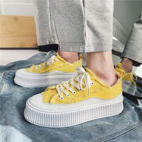 Canvas Platform Shoes Men Chunky Sneakers White Black Yellow Vulcanize Mens Shoes Casual Men Sneakers Fashion Comfy Shoes