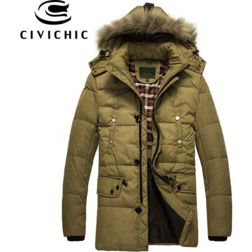 CIVICHIC Classic Winter Warm Parka Coat Men Thick Down Jacket Hooded Windproof Casual Outerwear Mid Long Eiderdown Overcoat DC07