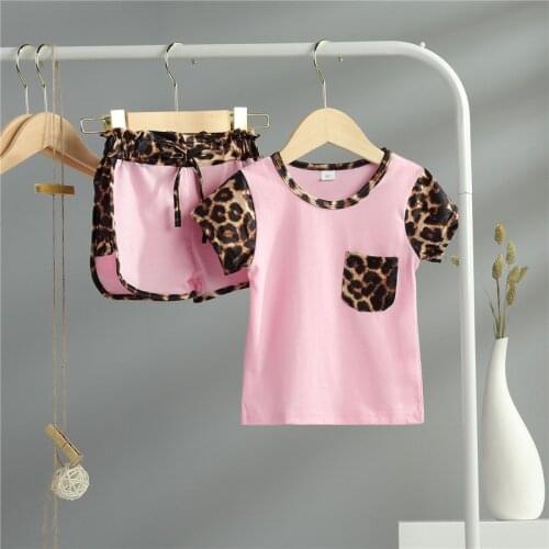 Pudcoco Toddler Kid Baby Girl Short Sleeve Leopard Tops Shirt Patchwork Bowknot Short Pants Outfit Clothes Set 2PCS