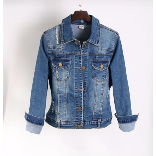 Autumn Spring Short Women Denim Jean Jacket Fall Vintage Slim Elastic Ripped Cotton Blue Denim Jackets Female Top Outwear Coats