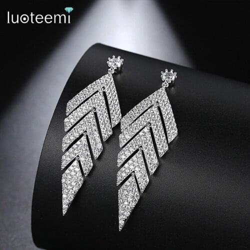 LUOTEEMI New Clear Cubic Zirconia Long Stud Earrings for Bridal Beautiful Geometric Brinco 2017 Summer Fashion Wedding Jewelry
