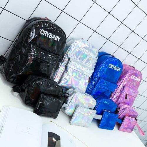 Fashion Backpack Leather School Bag Lady Shoulder Bag Silver Laser Large Quality Girl Backpack