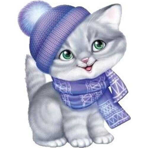 Cartoon cat in hat DIY Diamond painting cute cat in scarf Diamond Embroidery cross Stitch cat Rhinestone Mosaic Painting