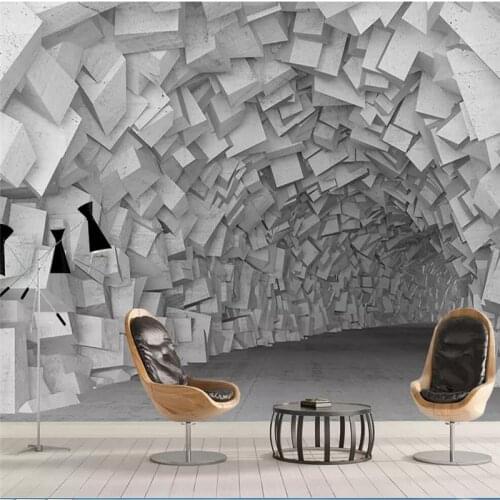 Beibehang Wallpaper custom living room bedroom murals 3D simple three-dimensional space geometric building living room wall