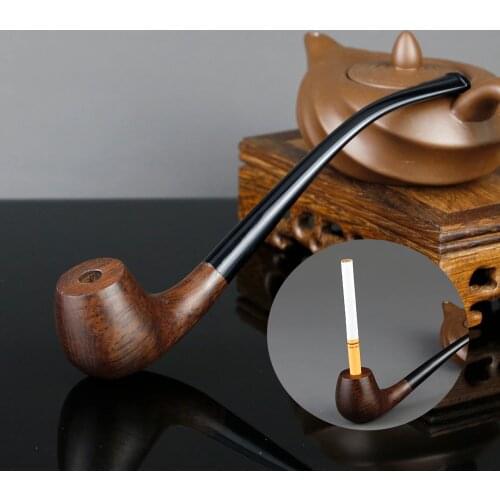 New Ebony Wood Pipe Multifunction Cigarette Holder 3mm Filter Long Bent Cigarette Pipe Smoking Pipe for 5.5 / 8 mm Cigarettes