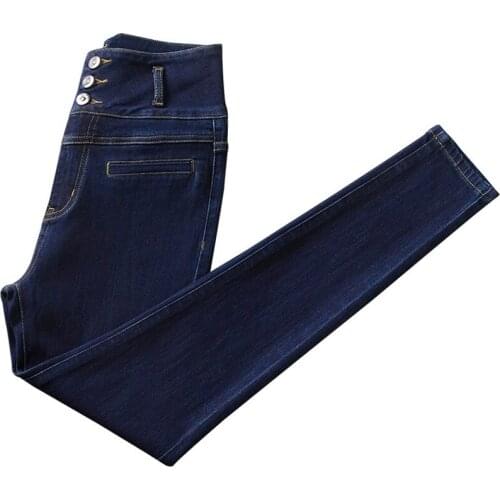 Autumn Winter Plus Velvet Warm Stretch Jeans Womens Super High Waist Breasted Denim Trousers With Small Feet Pencil Pants 5XL