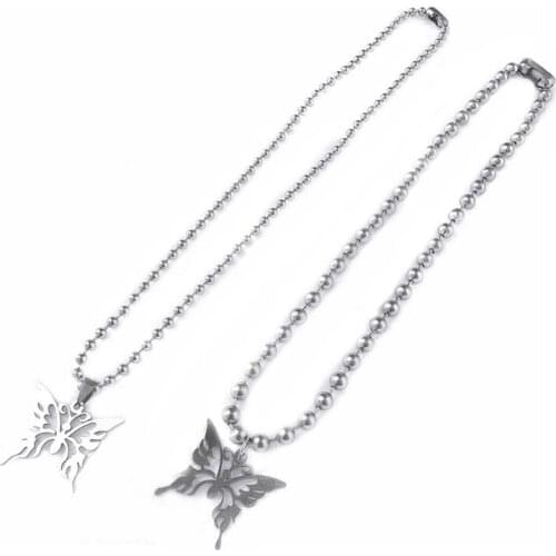 Necklace women butterfly necklace Stainless Steel Pendant Necklace Ball Chain Punk Rock Necklace Unisex
