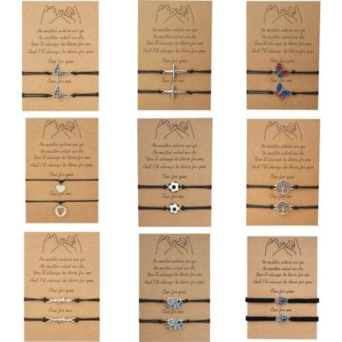 Fashion Jewelry Handmade Braided Rope Bangle Geometry Charm Lucky Bracelet For Women Men Pinky Promise Card Adjustable Bracelets