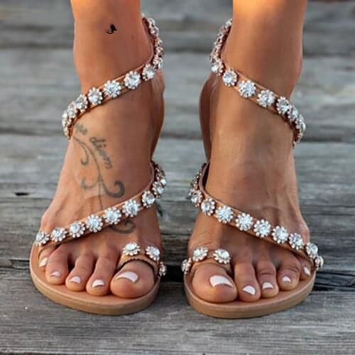 Women Sandals Crystal Summer Shoes For Women Flat Sandals Ladies Shoes Fashion Flip Flops Plus Size Chaussures Femme 43 XKD4044